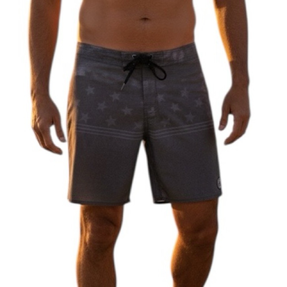 BURNSIDE Board Shorts Gray Size 36 Swim Trunks Swimsuit Stars Stripes